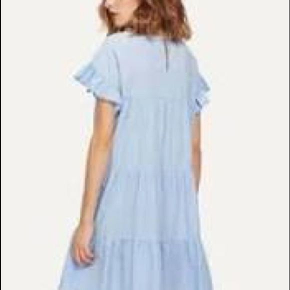 Tiered Baby Doll Dress, Ruffle Sleeves, Soft Blue, Effortless & Feminine… - Picture 8 of 9